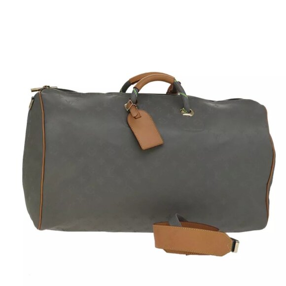 LOUIS VUITTON Titanium Keepall Bandouliere 50 Bag Silver M43886 LV Auth 108706A - Picture 1 of 16
